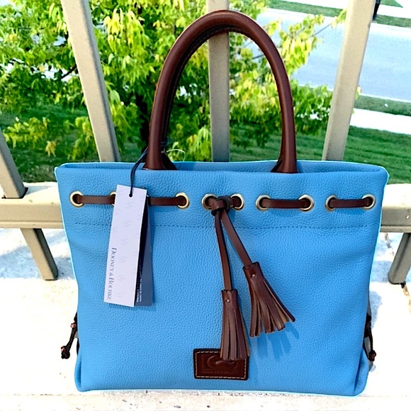 Dooney & Bourke Handbags - New Dooney & Bourke HTF Caribbean Blue/Chocolate Pebbled Leather Tote Crossbody